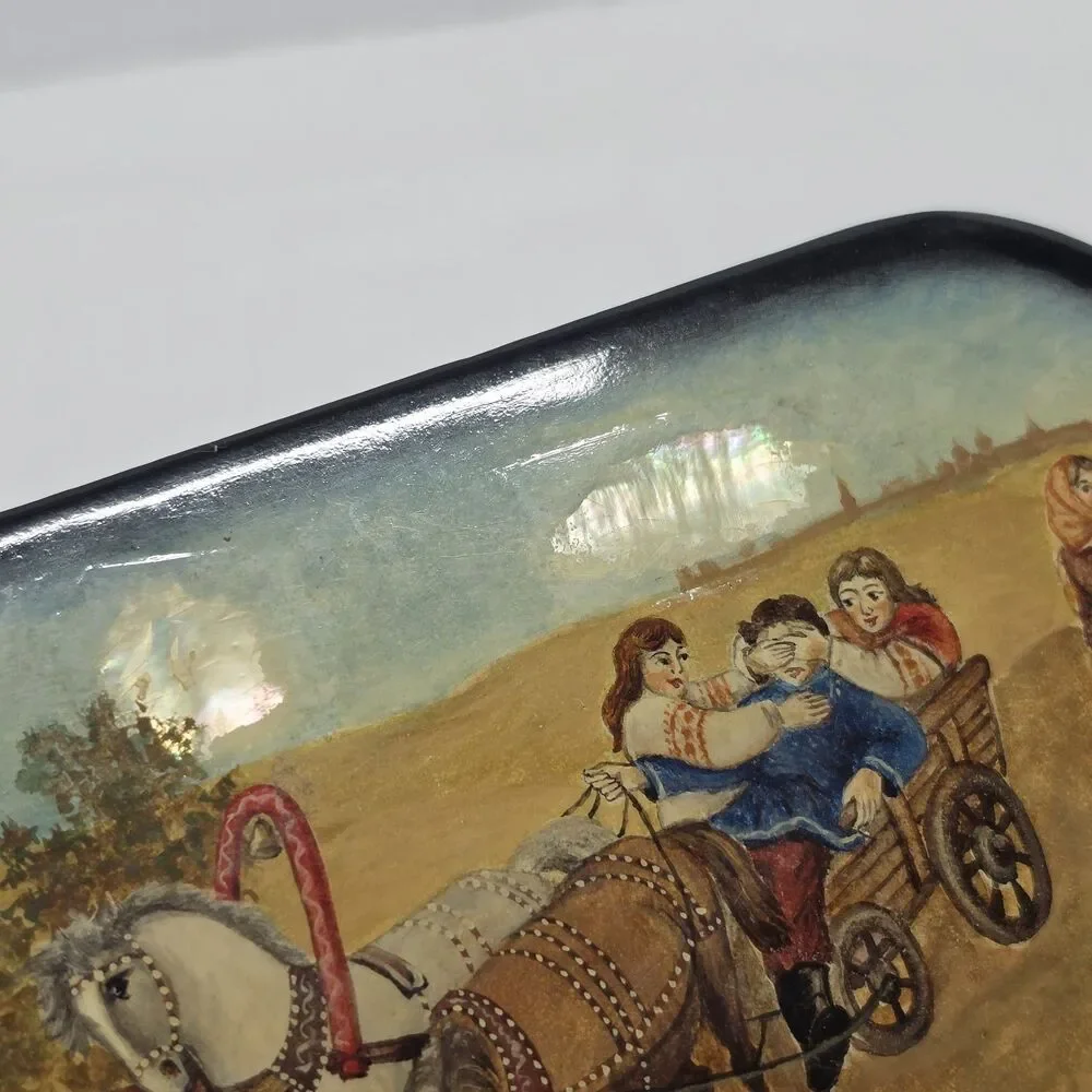 Vintage 90s Fedoskino Russian Lacquer Handpainted Box Summertime In Village